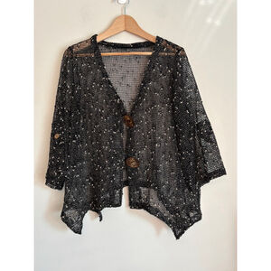 Nina Leonard Women's XL Black & White Mesh Openwork Cardigan Whimsigoth Witchy